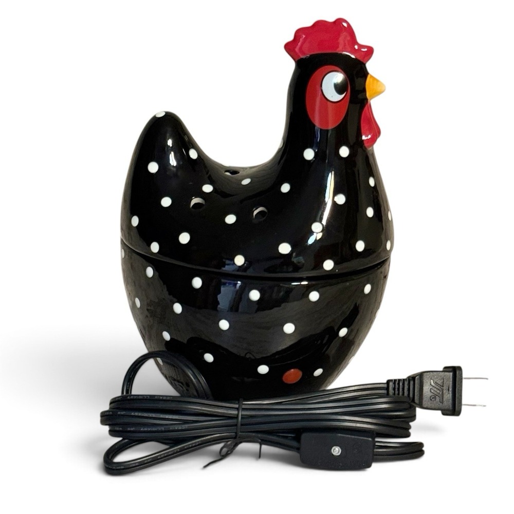 Scentsy Chicken HOKEY POKEY Black White Polka Dot Rooster Wax Warmer Retired